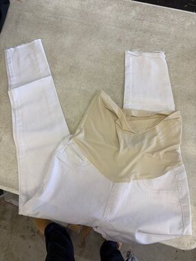 White Maternity Jeans with Beige Panel